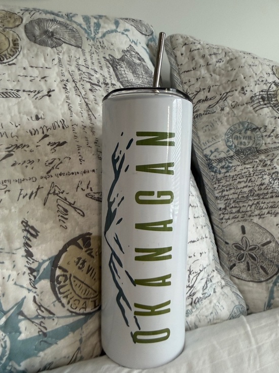 Bare Mugs Other - Okanagan White Insulated Tumbler with Straw – Olive Green Logo